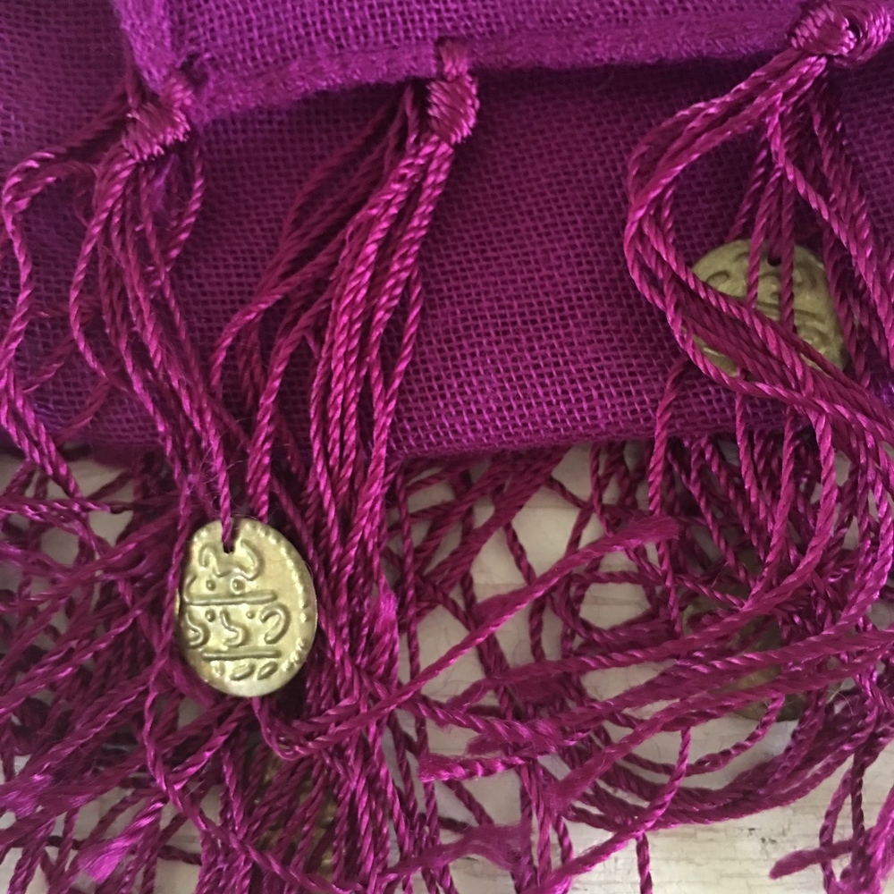 Very Cute Purple Scarf with fringe and coins.